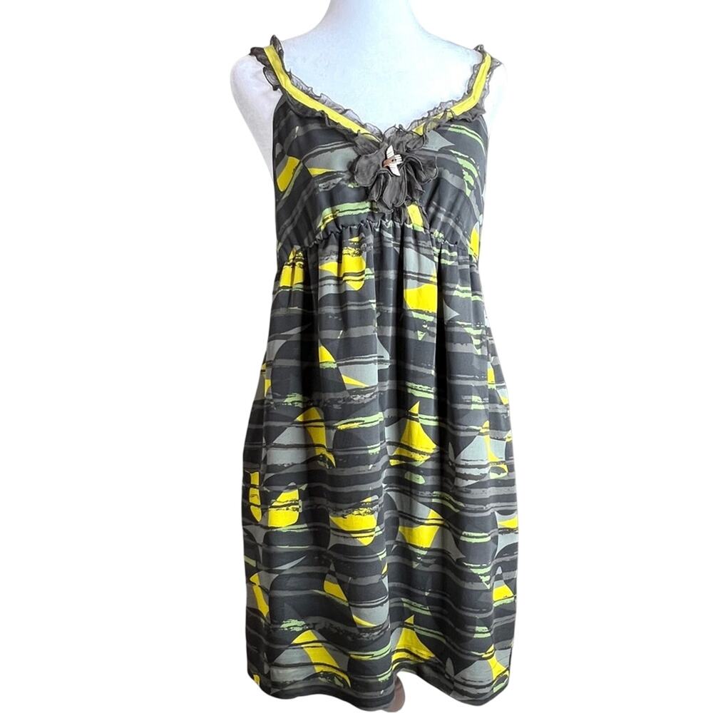 Hero & Leander Anthropologie Silk Babydoll Dress M Retro Abstract Soaring Birds